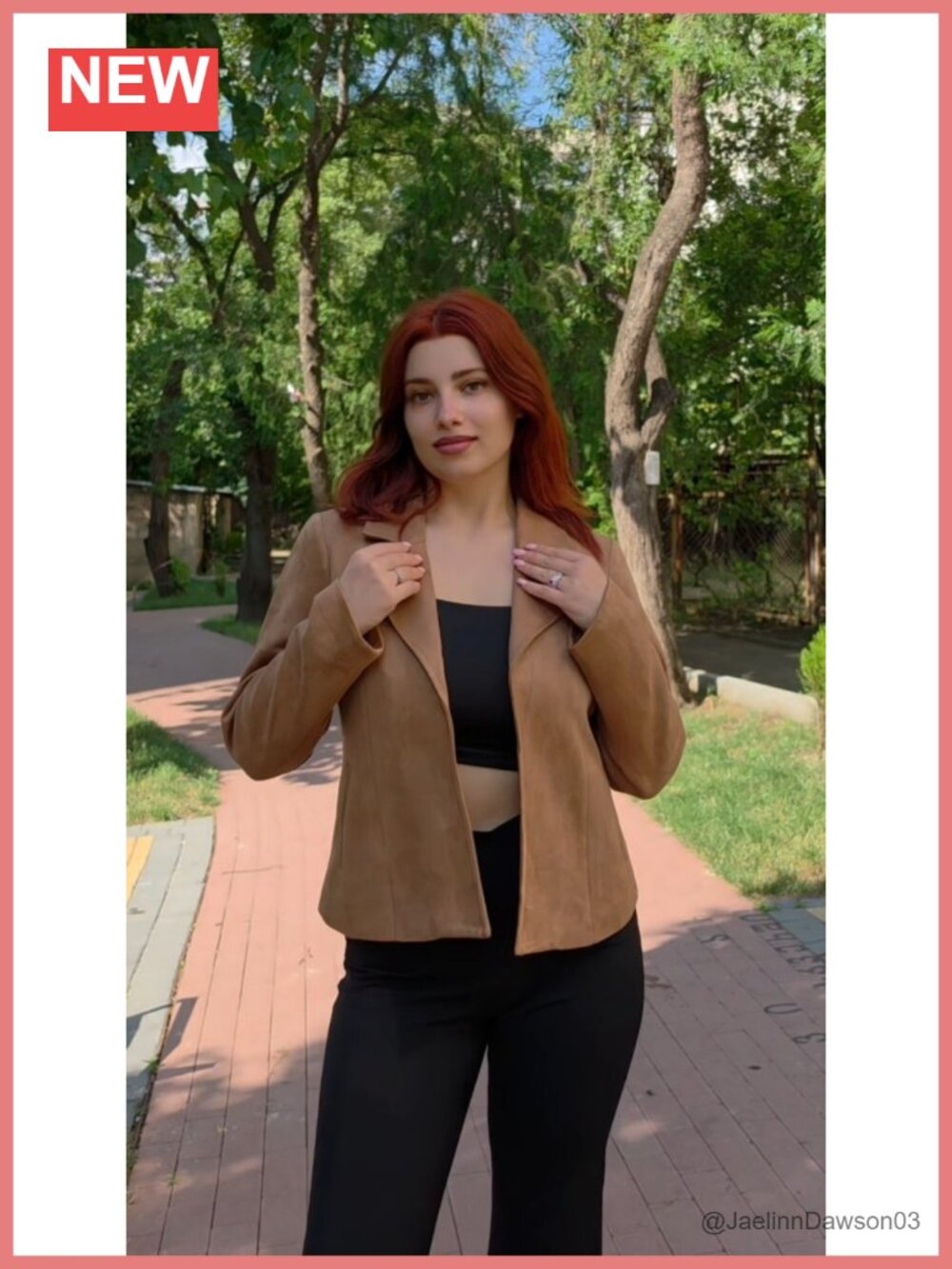 Lightweight Faux Suede Open Front Cropped Jacket Notch Lapel - Picture 6 of 6